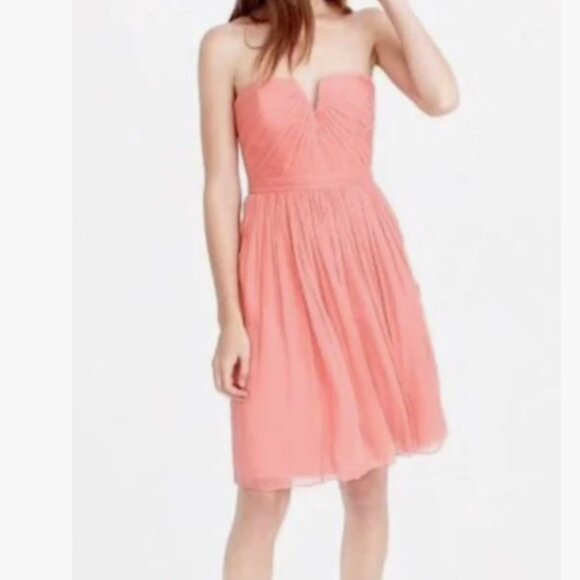J Crew Nadia 100% Silk Pink Chiffon 02982 Party Wedding Dress Pink Size 0 - Picture 1 of 9
